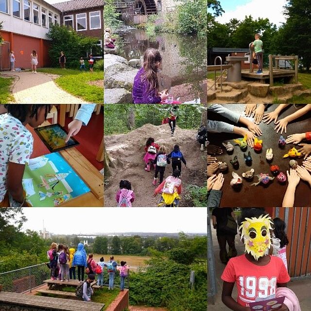 Fotocollage, Kinder im Garten, Spielplatz, Ausflug 