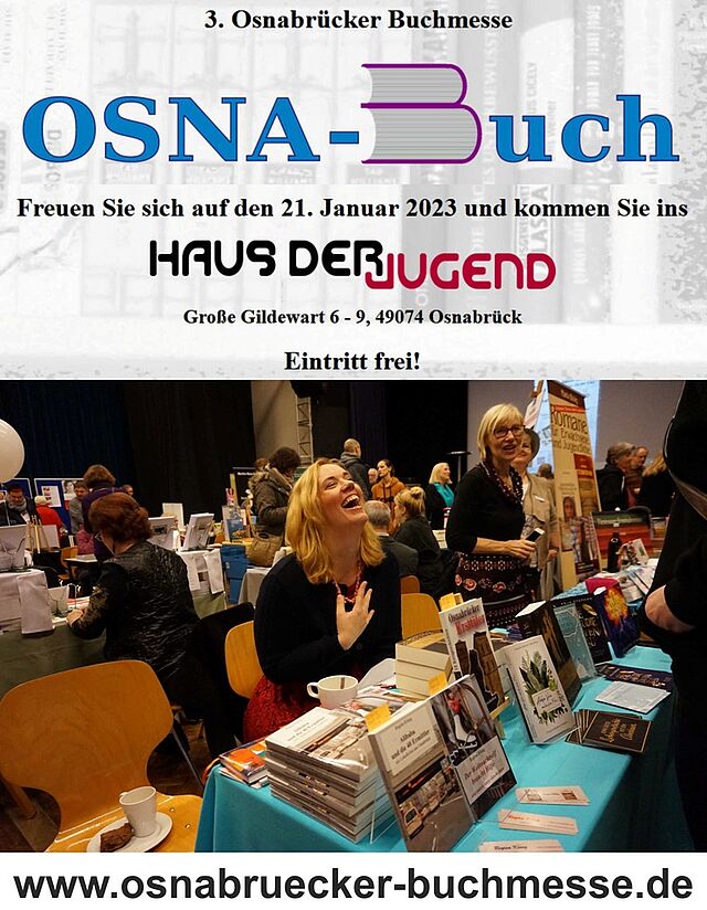 Werbeflyer der Osnabuch, oben die Einladung, unten Beispielbild aus dem Vorjahr.