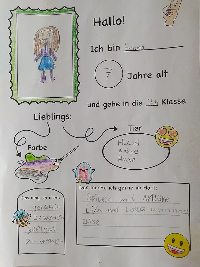 Ein Steckbrief von einem Mädchen aus der Ferienbetreuung mi den Schinkelkids